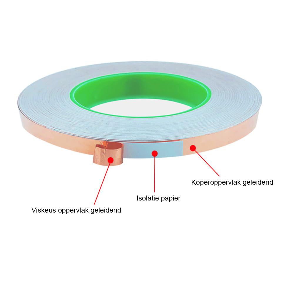 koperen folietape 50m x 6mm zelfklevend dubbel geleidend voor emi afscherming elektronica en reparaties
