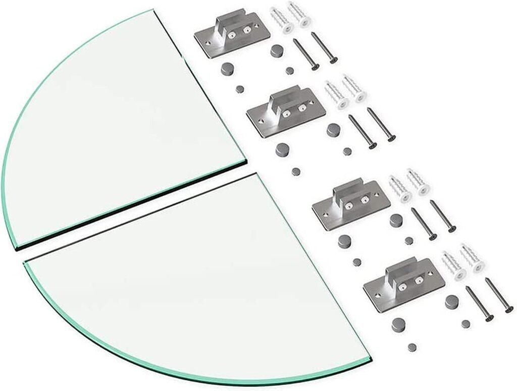 Badkamer glazen plank set 2 stuks met driehoekige douche caddy, gehard glas 8mm en aluminium wandbeugels voor shampoo en badkameraccessoires