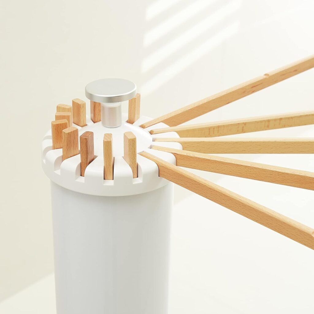 Opvouwbaar tripod droogrek met houten stangen, draagbaar kledingrek voor binnen en buiten gebruik