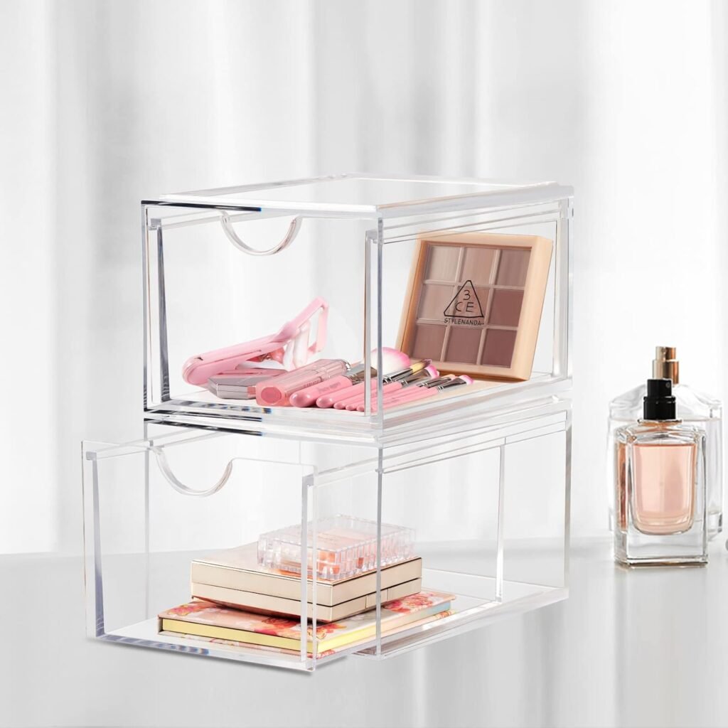 Transparante acryl make-up organizer voor cosmetica en huidverzorging, stapelbaar ontwerp 20% dikker