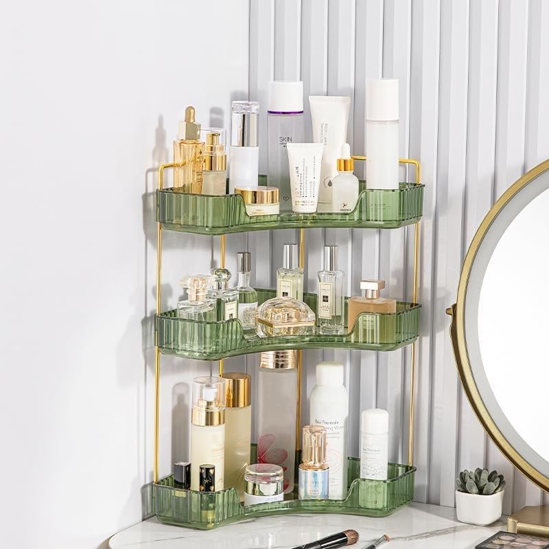 Hoek badkamer organizer met 3 niveaus voor make-up, cosmetica en toiletartikelen