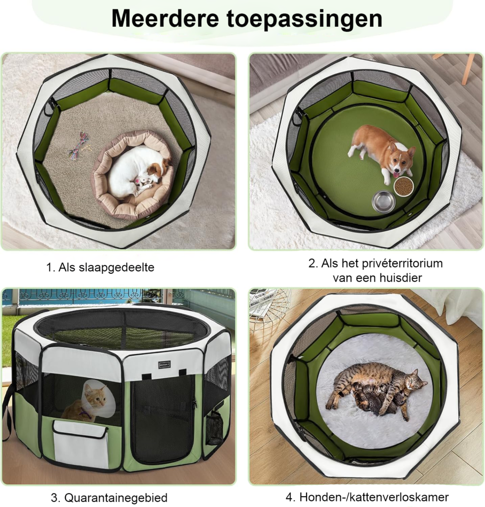 Opvouwbare puppyren grijs groen maat S waterdichte hondenren voor kleine dieren met rits voor binnen en buiten gebruik