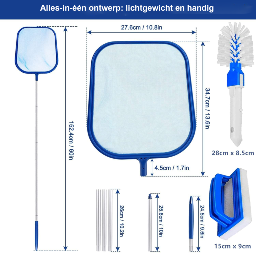 Hot tub reinigingsset met telescopische aluminium stok en skimmernet voor jacuzzi en zwembad schoonmaak