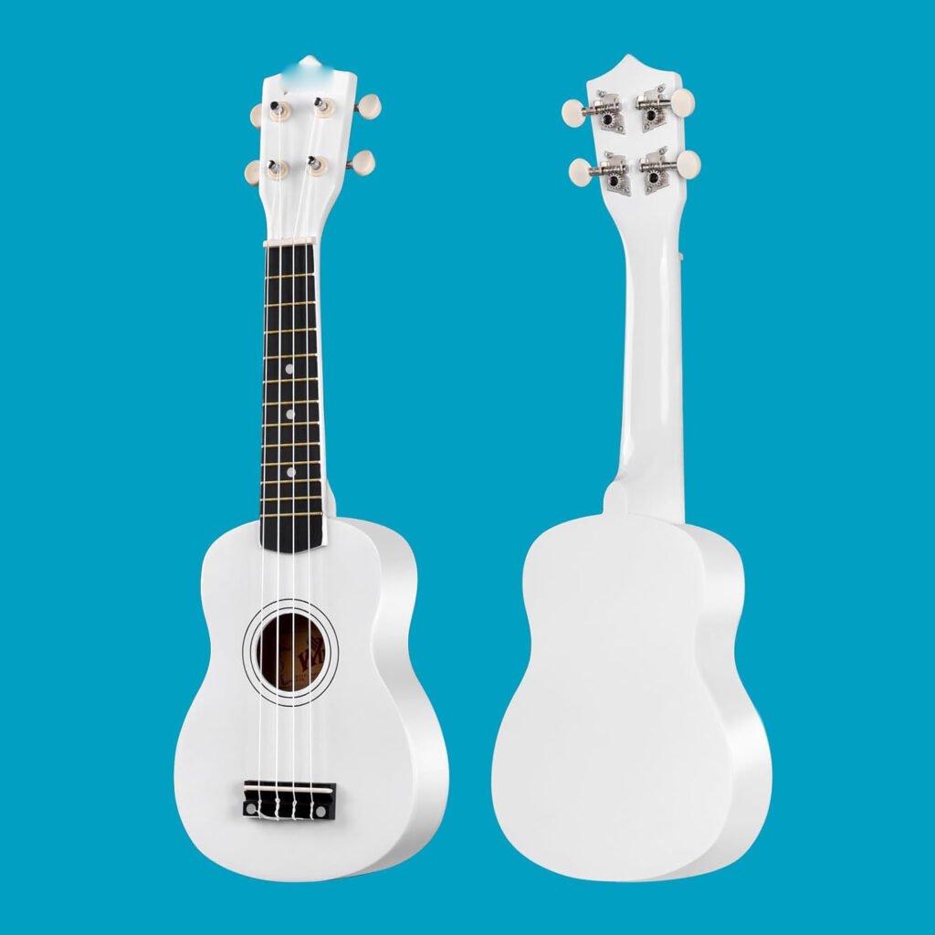 sopraan ukulele starter set 21 inch wit beginners ukelele met draagtas clip-on tuner accessoires snaren riem plectrum akkoordkaart poetsdoek