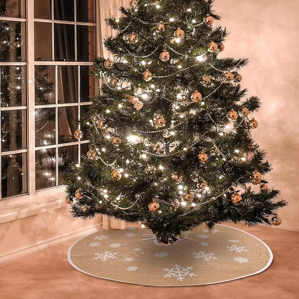 Jute kerstboomrok met sneeuwvlokken vintage kerstdecoratie 32 of 48 inch