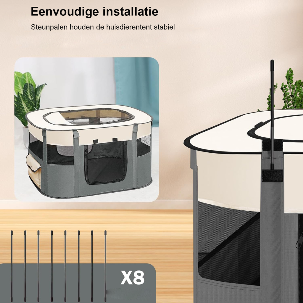 Vouwbare hondenren XL voor puppy's, kittens en konijnen binnen met draagbare speelpen in grijs