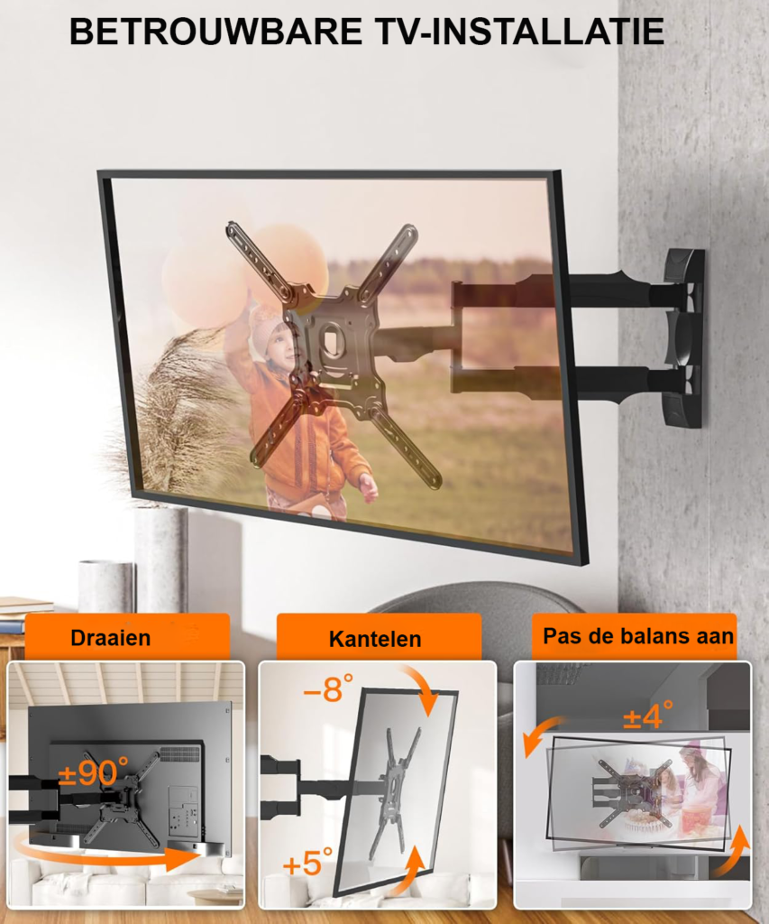 TV muurbeugel 32-55 inch met draaibare lange arm, kantelbaar ontwerp, VESA 400x400 mm en draagvermogen 35 kg