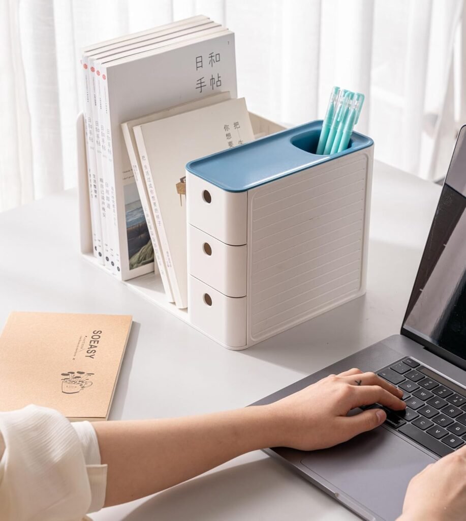 Bureau organizer set van wit plastic met 3 ladevakjes, penhouder en boekhouders voor kantoor en thuis