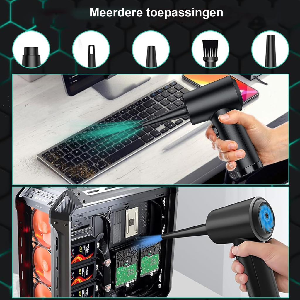 Elektrische stofblazer met 10000 RPM, 6000 mAh accu en LED verlichting voor laptop, toetsenbord en auto