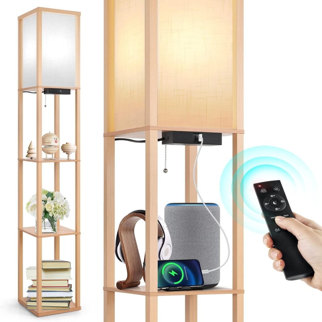 Dimbare LED vloerlamp met planken, afstandsbediening, USB en Type-C oplaadpoort voor woonkamer en slaapkamer