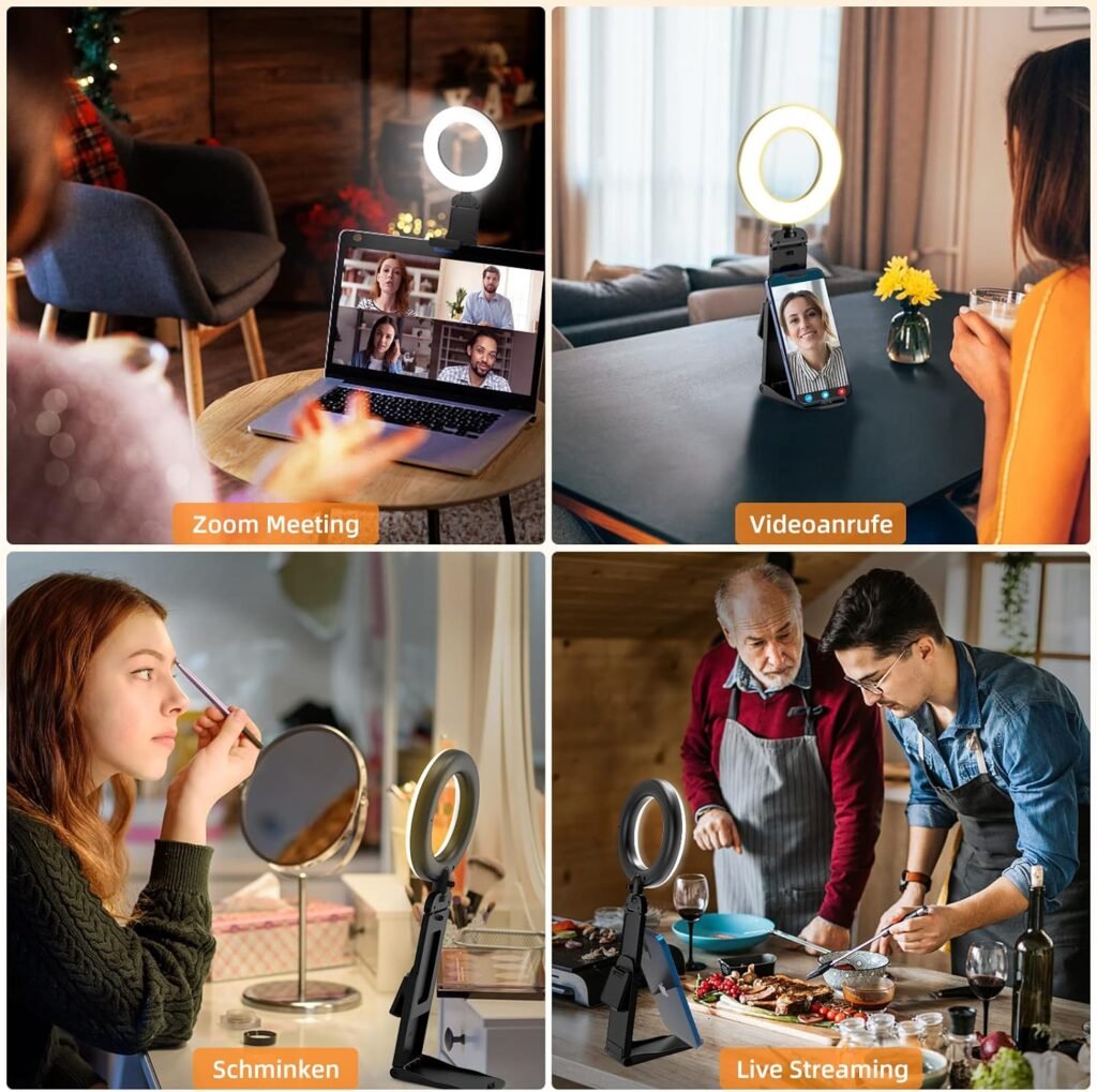 Ringlamp met Statief - Videoconferentie Verlichting voor Laptop en Telefoon - 3 Lichtkleuren en 10 Helderheidsniveaus - 360° Draaibaar