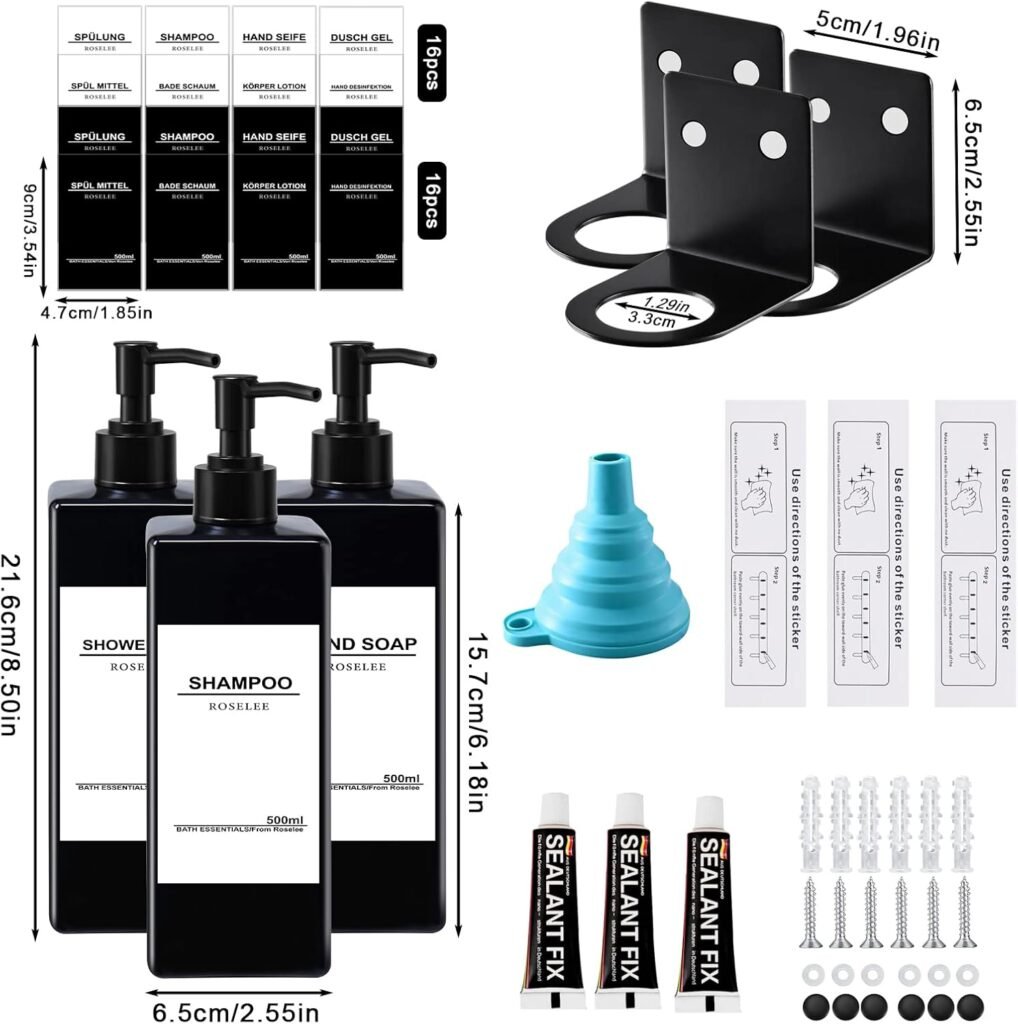Wandgemonteerde zeepdispenser set 3 stuks 500ml zwart voor keuken en badkamer zonder boren