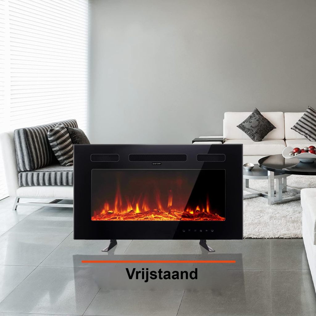 Elektrische haard zwart 76,2 cm met 12 vlamkleuren, wandmontage en vrijstaand, glazen touchscreen en afstandsbediening
