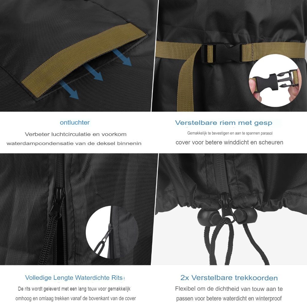 Parasolhoes met telescopische stok van waterdichte Oxford stof voor parasols tot 300 cm