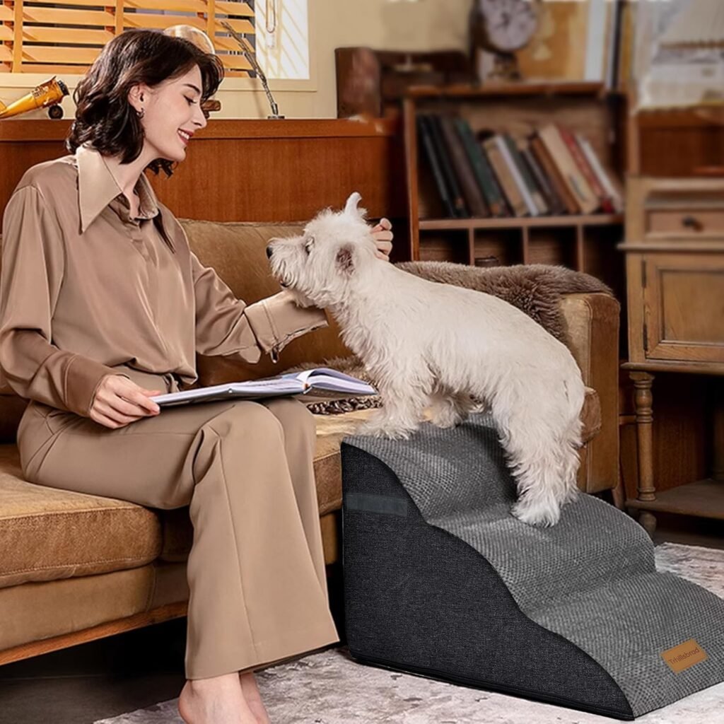 Hondentrap 40 cm met 3 treden, schuim, wasbare hoes en antislip onderkant voor kleine honden