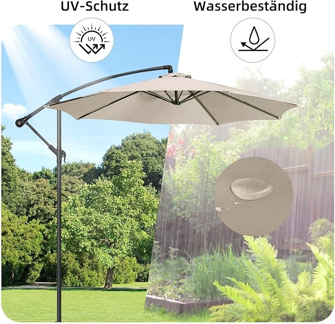Parasol vervanghoes 3m beige waterdicht UV-bestendig terras tuin parasol dakdoek beschermhoes