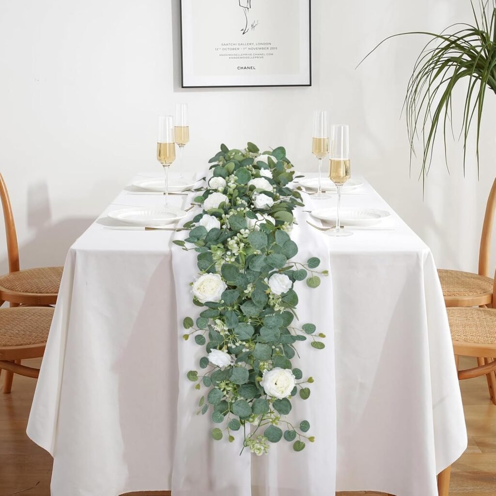Kunstmatige bloemenkrans set van 2 eucalyptus slinger met witte pioenrozen en rozen wanddecoratie bruiloft deur decor vintage