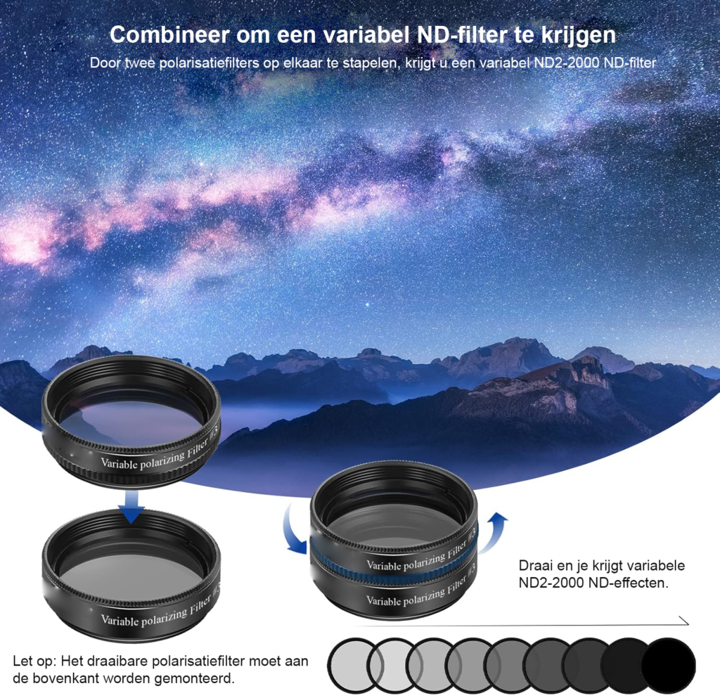 Telescoop oculair filter set 1.25 inch met maanfilter, UHC filter en planetaire kleurfilters voor sterrenkijken