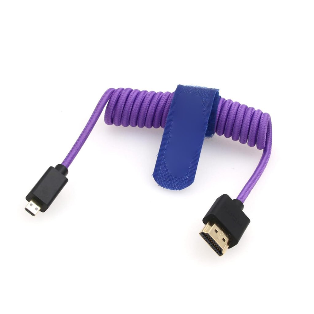 8K HDMI naar Micro HDMI kabel paars gevlochten coiled kabel voor Sony Alpha III en Atomos Ninja
