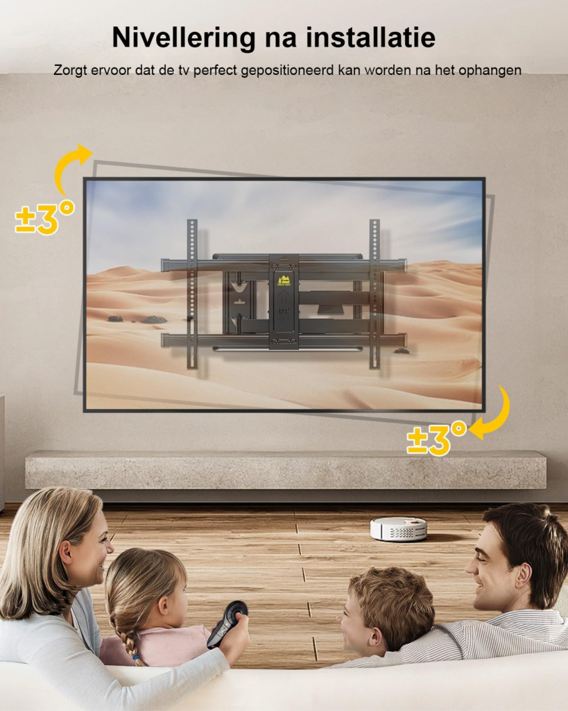 Zwenkbare TV wandbeugel met 765mm lange arm voor 37 tot 75 inch platte en curve TV's met VESA 600x400mm