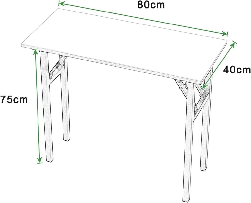 Opvouwbaar computer bureau wit met houten blad en metalen frame, 80x40x75 cm inklapbare muurtafel voor thuis en gaming