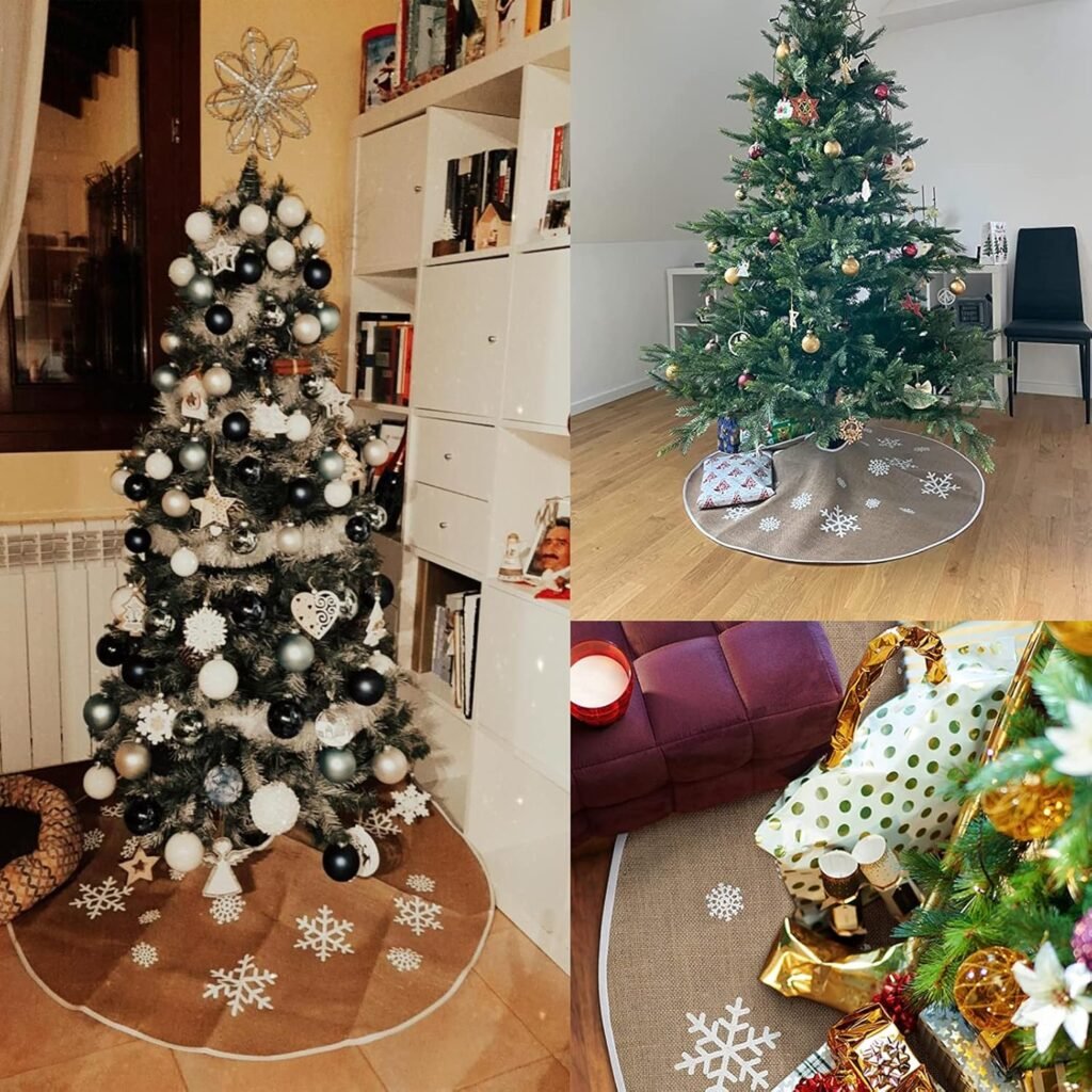 Jute kerstboomrok met sneeuwvlokken vintage kerstdecoratie 32 of 48 inch