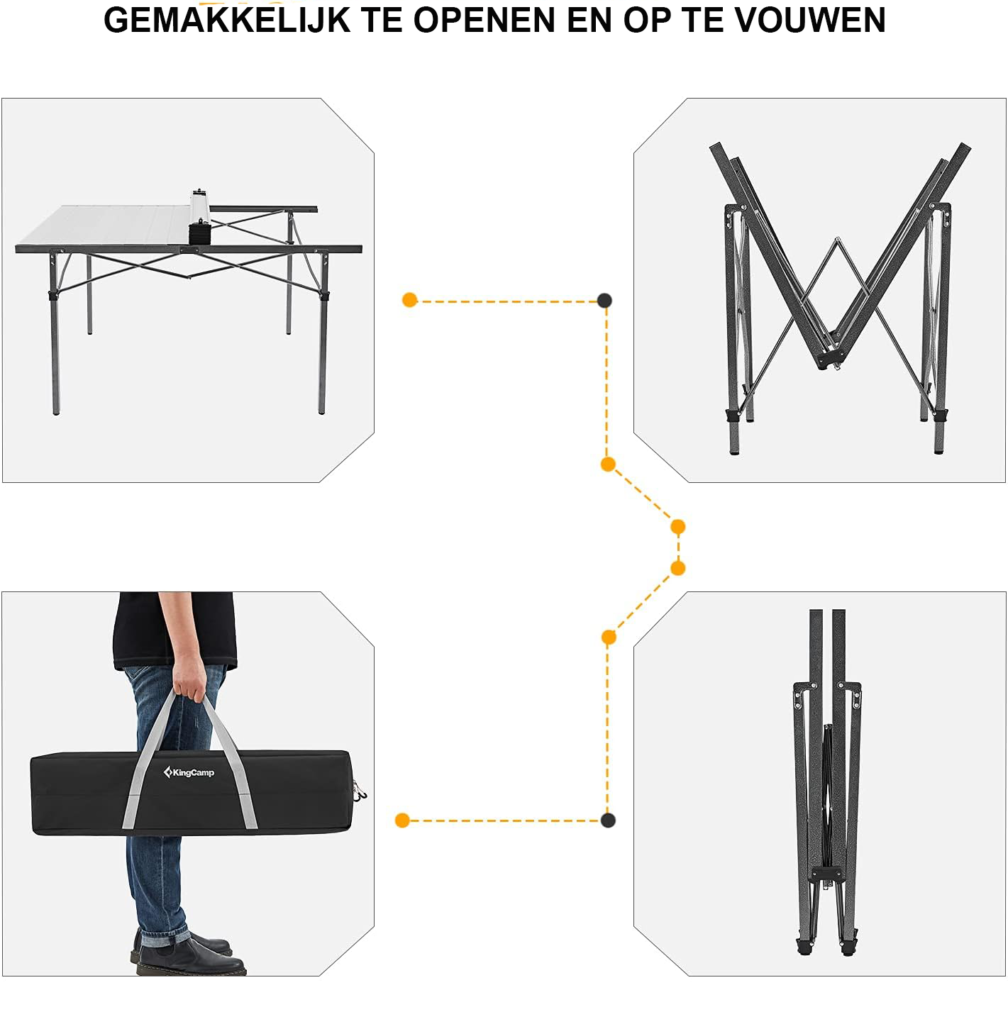 Camping vouwtafel met draagtas voor 4-6 personen, 107x70 cm, 80 kg draagvermogen, inklapbare buitentafel voor kamperen en picknick