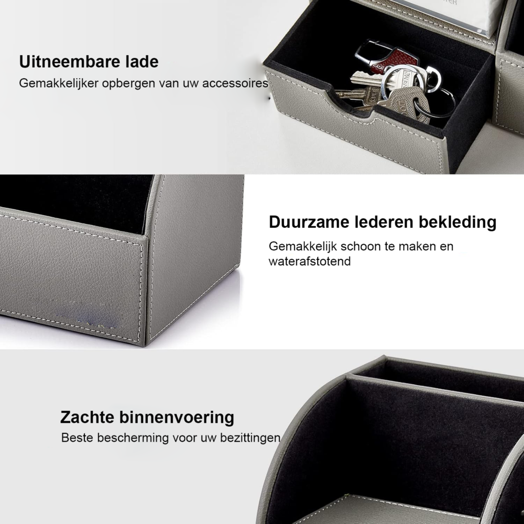 Bureau organizer met 5 compartimenten van leder met pennenhouder en telefoonhouder voor kantoor en thuis