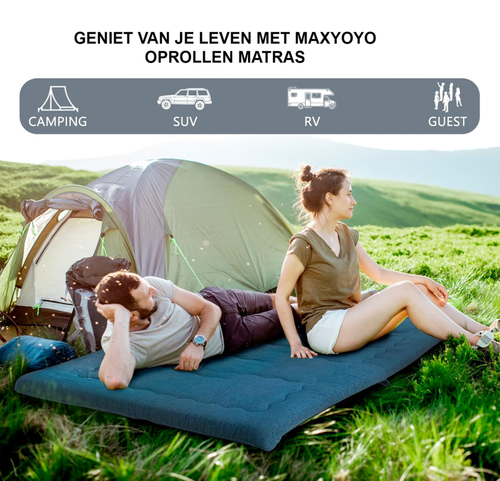 Opvouwbaar futon matras 135x190cm met geheugenfoam, hypoallergeen stof, handvat en rits voor kamperen, logeren en binnengebruik