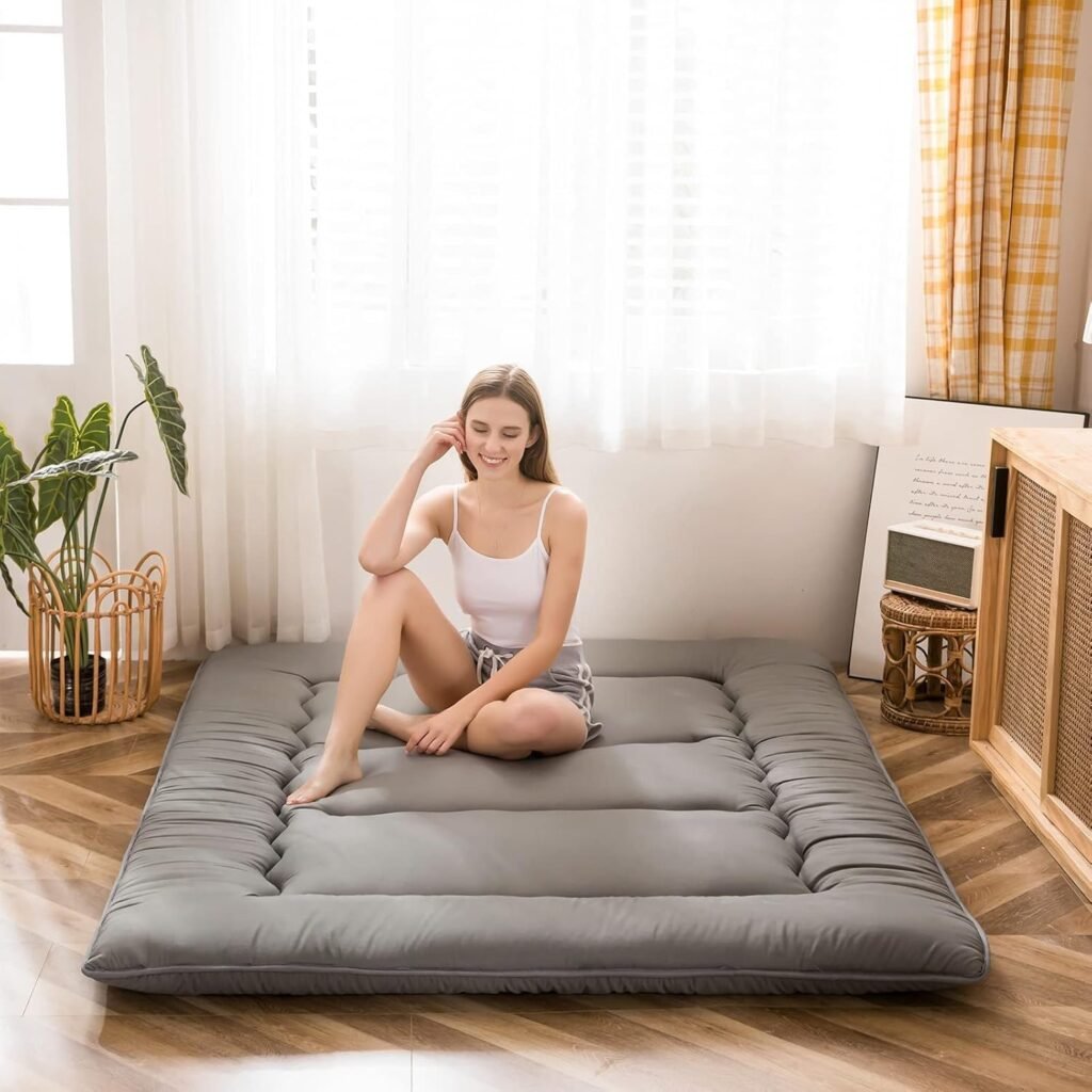 Japanse vloermatras antracietgrijs dubbel formaat met dikte tatami mat en kussen voor slaapkamer en woonkamer
