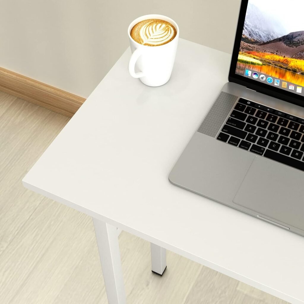 Opvouwbaar computer bureau wit met houten blad en metalen frame, 80x40x75 cm inklapbare muurtafel voor thuis en gaming
