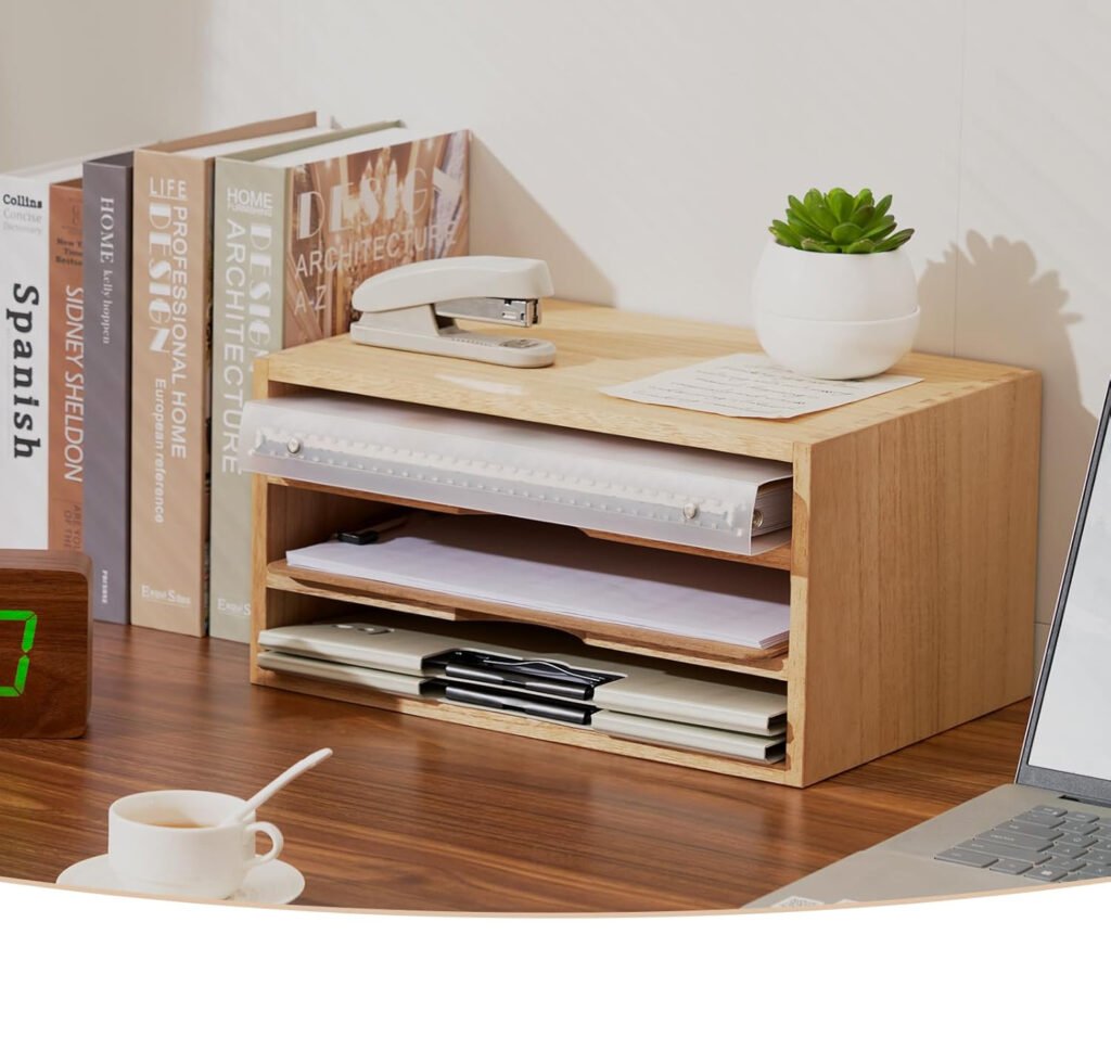 Documentenopbergdoos met documentenscheidingsmappen - Bureau organizer voor papieren en mappen - Natuurkleur opbergbak
