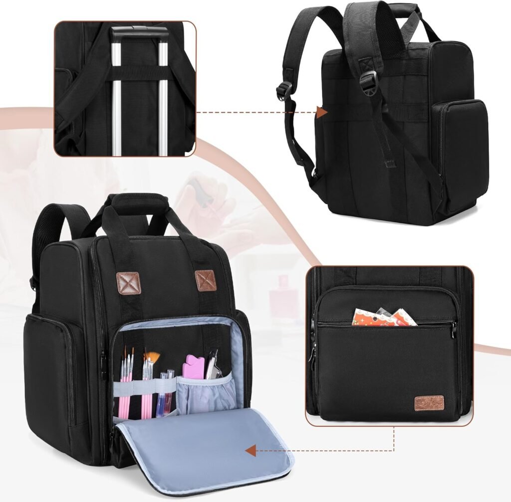 Nagellak organizer rugtas zwart met vakken voor nagellak en manicure accessoires compacte opbergtas voor beauty benodigdheden