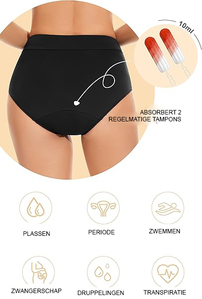 Menstruatie zwemslip met lekvrije bikini onderbroek voor vrouwen en meisjes maat L, herbruikbare absorberende zwemkleding voor menstruatie