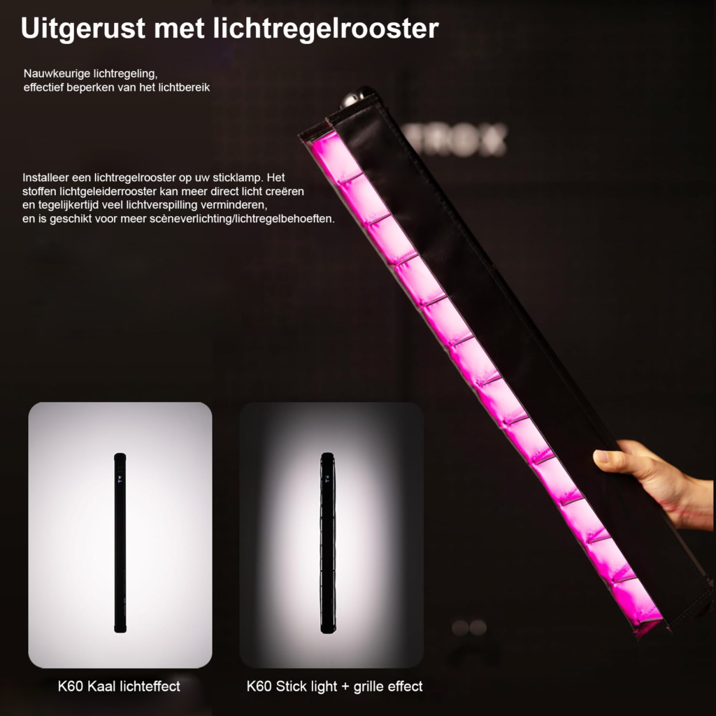 2-pack draagbare RGB LED stick lamp 58cm met oplaadbare batterij en LCD scherm voor fotografie en video