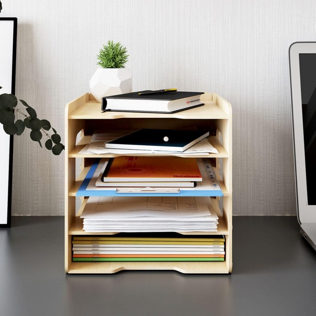 Houten bureau organizer met 5 lagen voor A4 documenten, post en tijdschriften