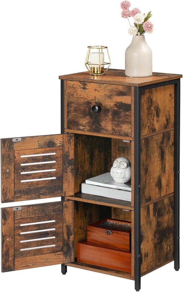 Vintage zijkast met lade, verstelbare plank en louverdeuren voor slaapkamer, woonkamer, kantoor of hal