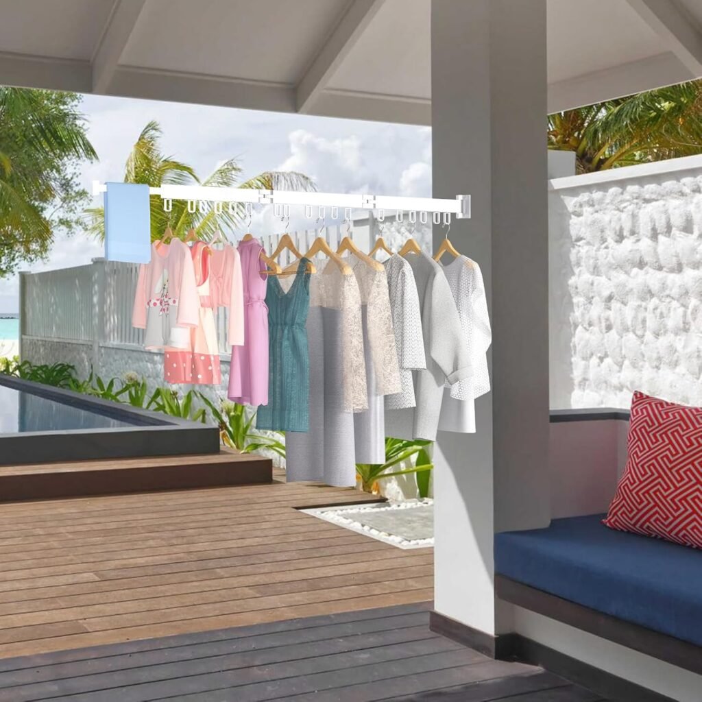Opvouwbaar wanddroogrek wit met haken voor ruimtebesparend kleding drogen op balkon, badkamer en slaapkamer
