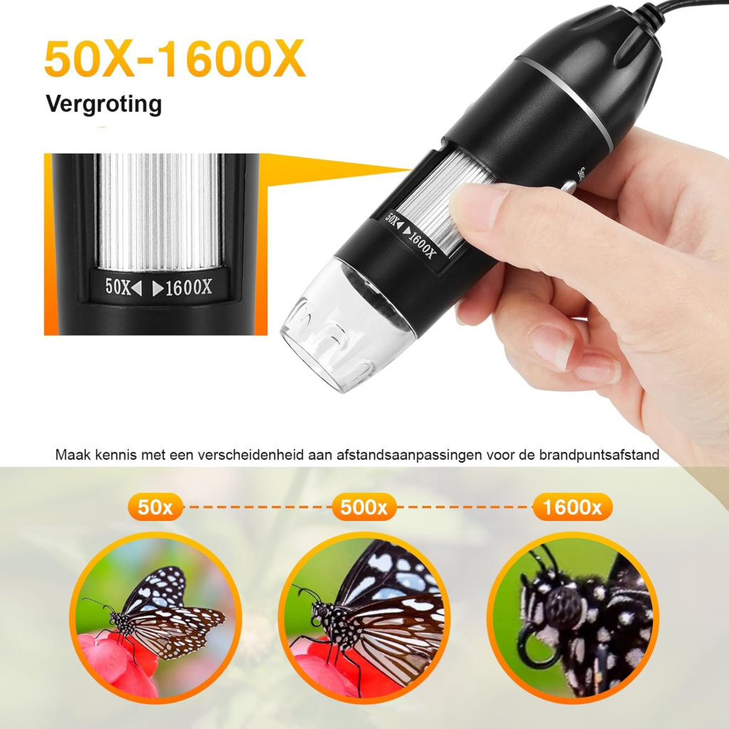 Digitale microscoop met USB 1440P HD inspectiecamera en 1600X vergroting met LED verlichting voor iOS en Android