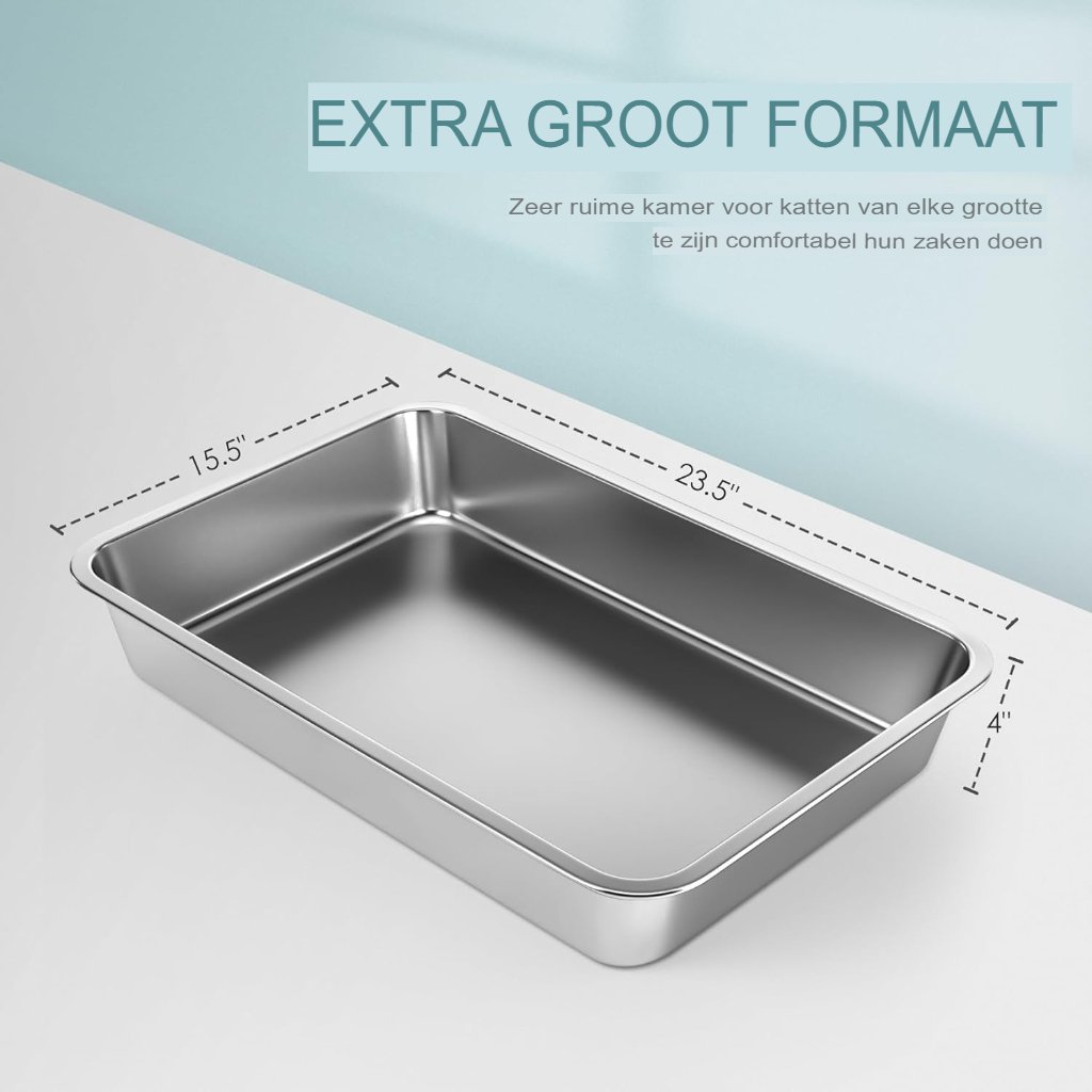 Roestvrijstalen kattenbak 50 cm met antislip onderkant voor katten en konijnen