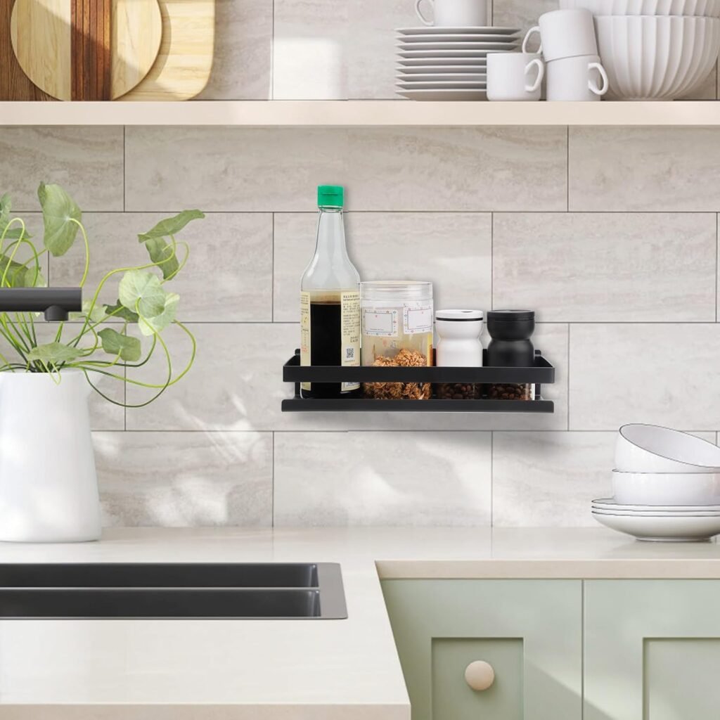 RVS Doucheplank Zwart 30 cm - Wandrek voor Badkamer en Keuken - Rechthoekige Opbergplank zonder Boren - Douche Organizer