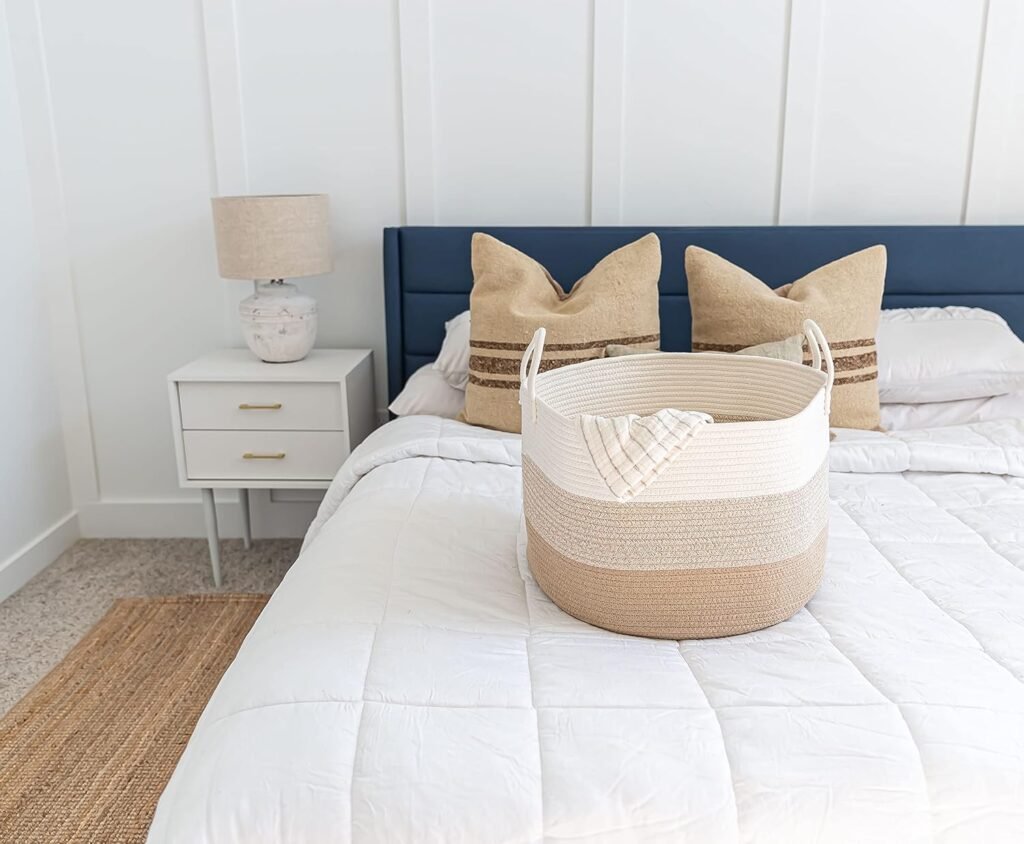 XXL katoenen opbergmand 50x33 cm in honingtinten voor speelgoed, dekens en babykamer opslag