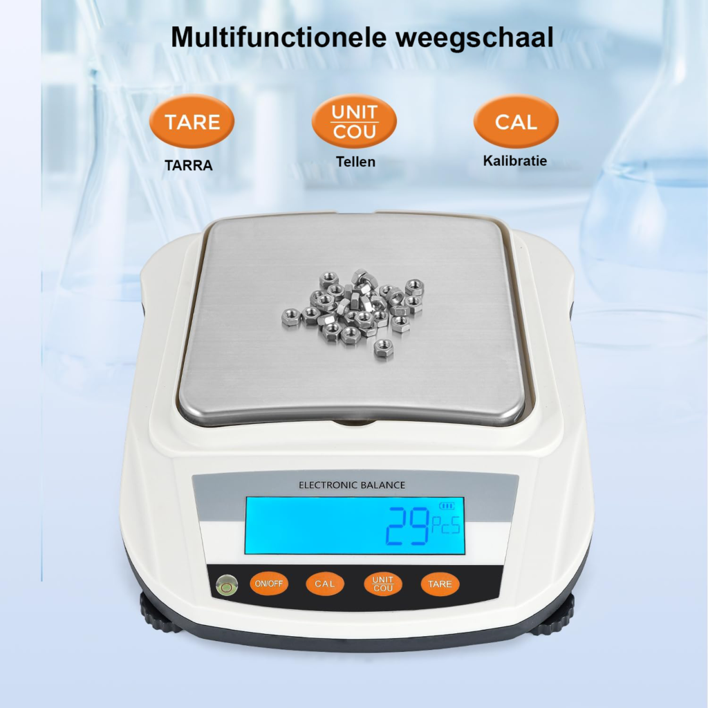 Precisieweegschaal 0,01 g digitale laboratoriumweegschaal met oplaadbare accu en 2000 g capaciteit