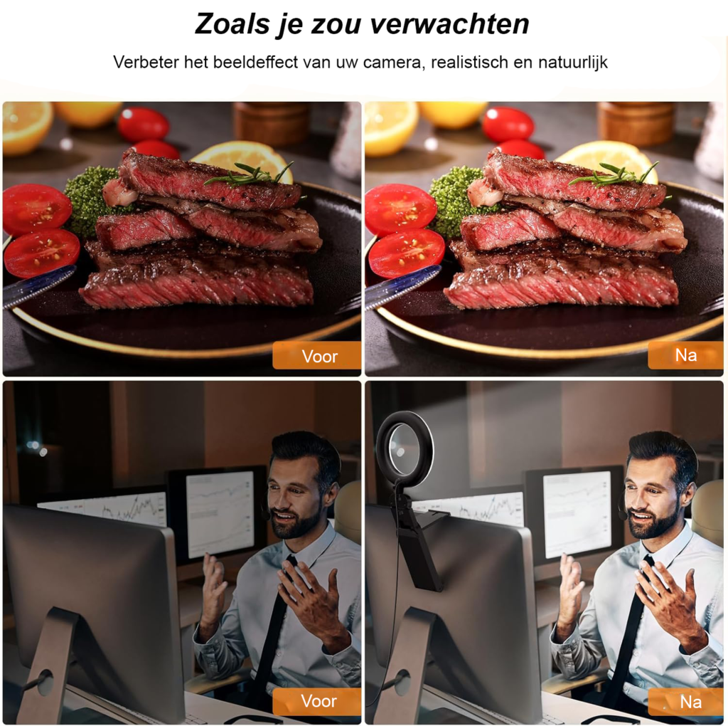 Ringlamp LED video verlichting - Streaming licht met statief en houder - 3 lichtkleuren 10 standen - 5 inch 360 draaibaar