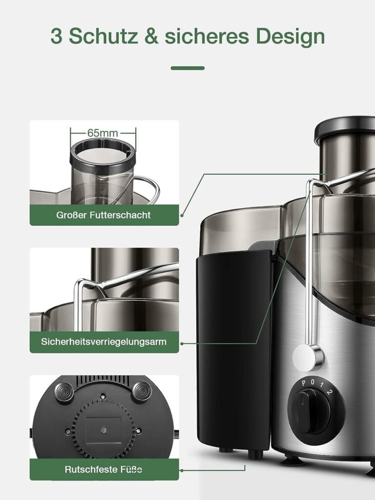 Groente- en fruitpers 400W - RVS sapcentrifuge met 65 mm vulopening - 3 snelheden en BPA-vrij ontwerp - Inclusief schoonmaakborstel, zilver