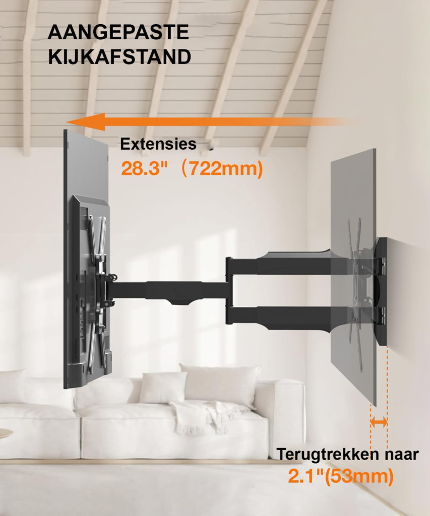 TV muurbeugel 32-55 inch met draaibare lange arm, kantelbaar ontwerp, VESA 400x400 mm en draagvermogen 35 kg
