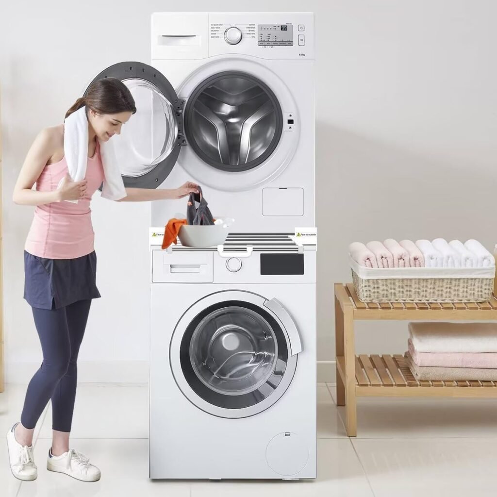 Verstelbare wasmachine droger verbindingskit met lade 53-68 cm