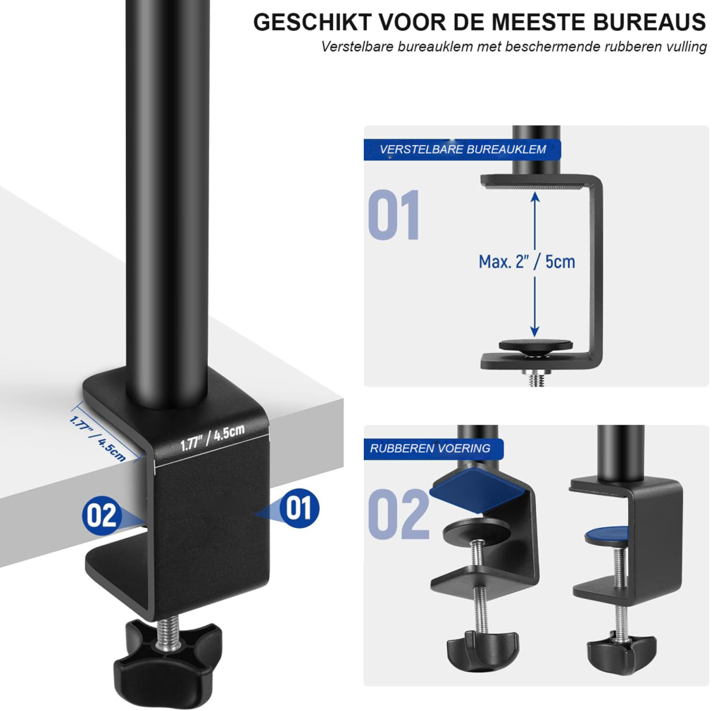 Verstelbaar tafelstatief met telefoonhouder en 360° balhoofd voor camera, webcam en ringlamp
