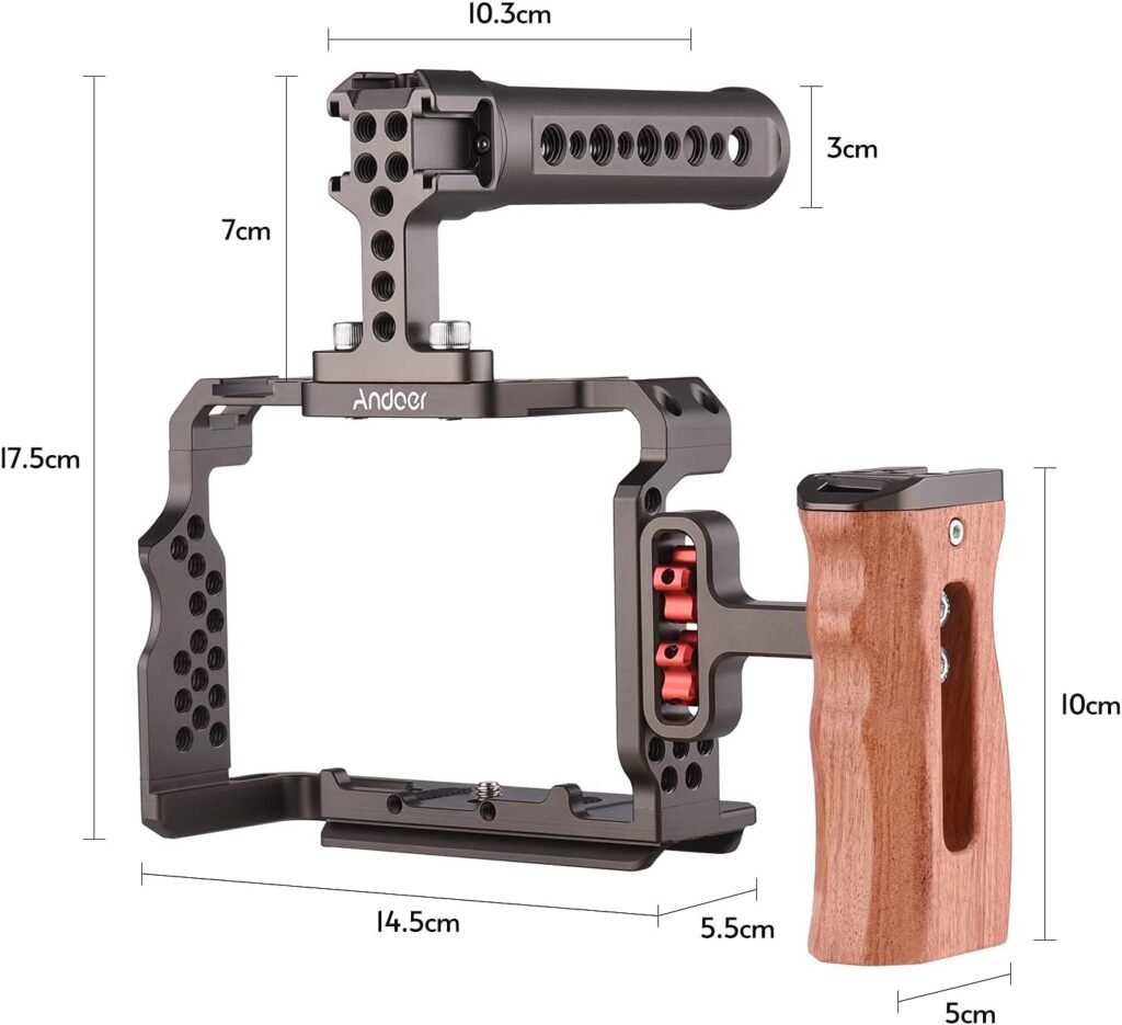 Camera cage kit met aluminium video rig en houten top handle voor Sony A7 camera's met stabiele grip en bescherming