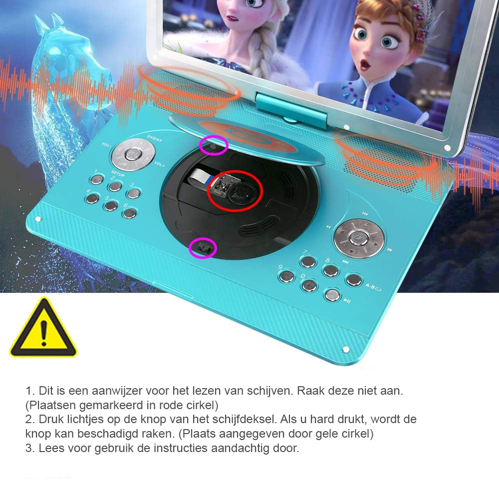 Draagbare DVD-speler 14 inch - Groot HD LCD-scherm voor auto en onderweg - Oplaadbare batterij, afstandsbediening, HDMI, USB en SD-kaart ondersteuning